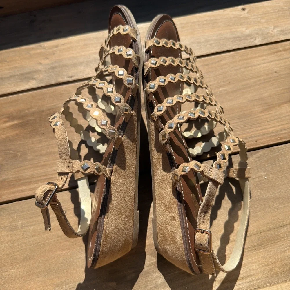 Carlos by Carlos Santana Sandals Womens 7.5 M Gladiator Brown Gold Open Toe